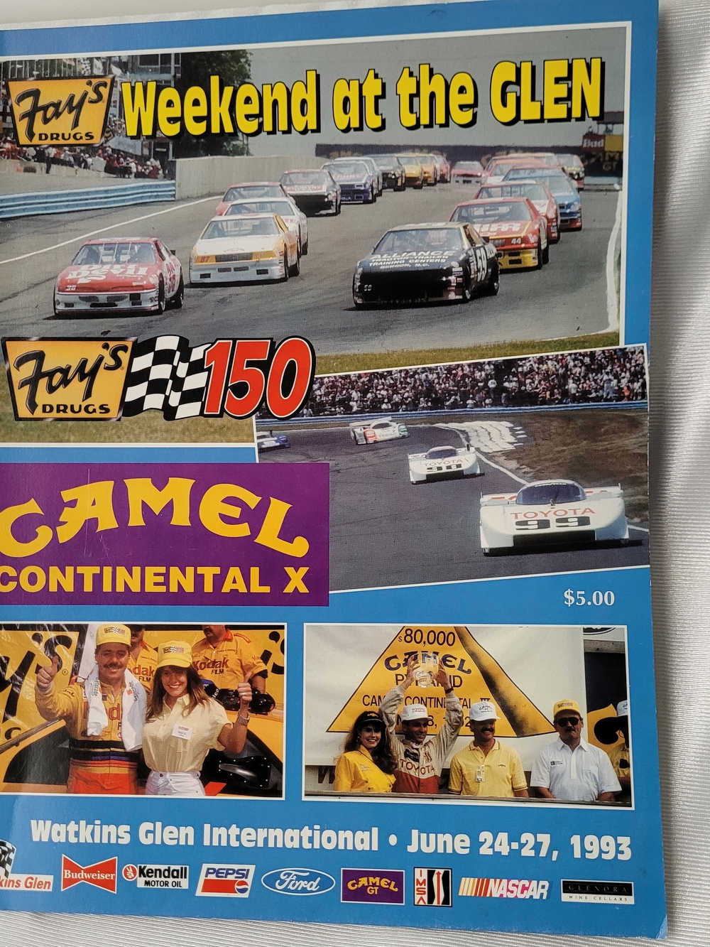 1993 Watkins Glen Program Fay's Drugs 150 Camel Continental X NASCAR Vintage